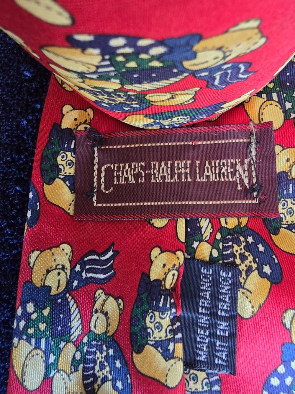 Vintage Chaps Ralph Lauren Polo Bear Silk Tie Red Made In France 90s Novelty - Picture 3 of 9